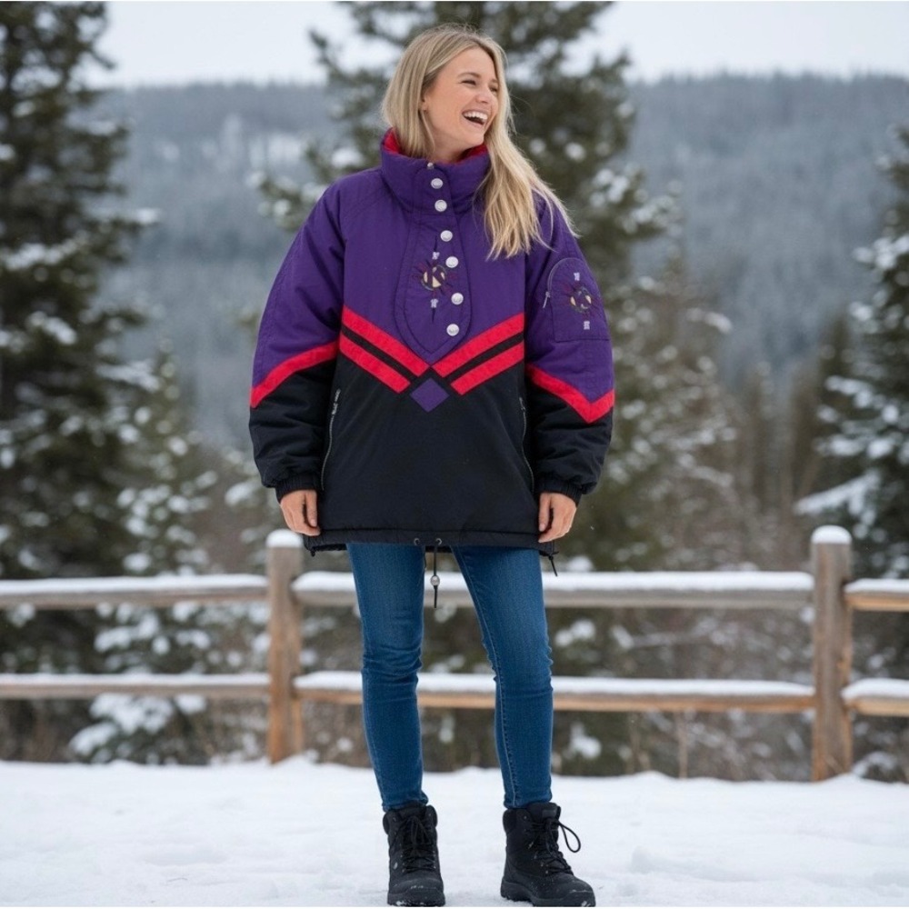 Vtg Kaelin 360 Ski Jacket Womens 6 Purple 80s 90s Retro Colorblock Anorak Neon